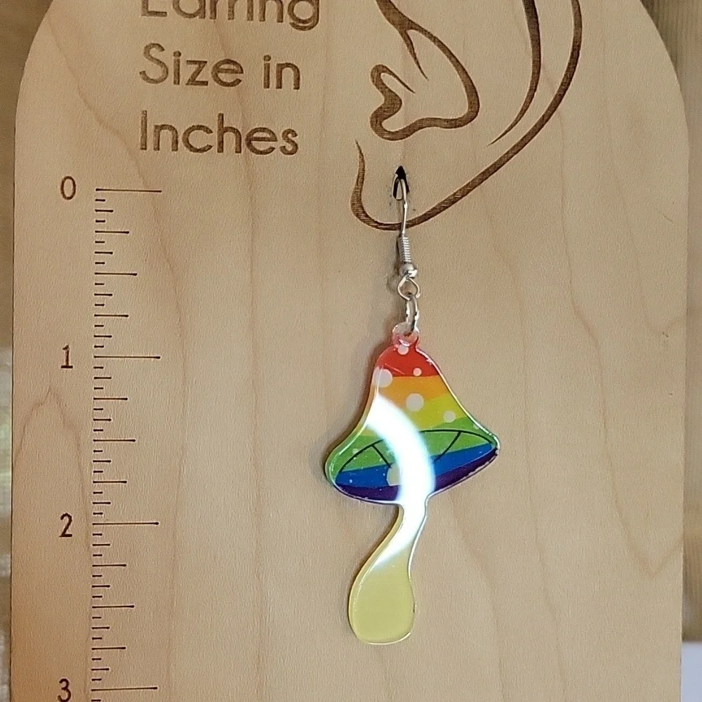 Rainbow Mushroom Drop Earrings - Picture 4 of 5